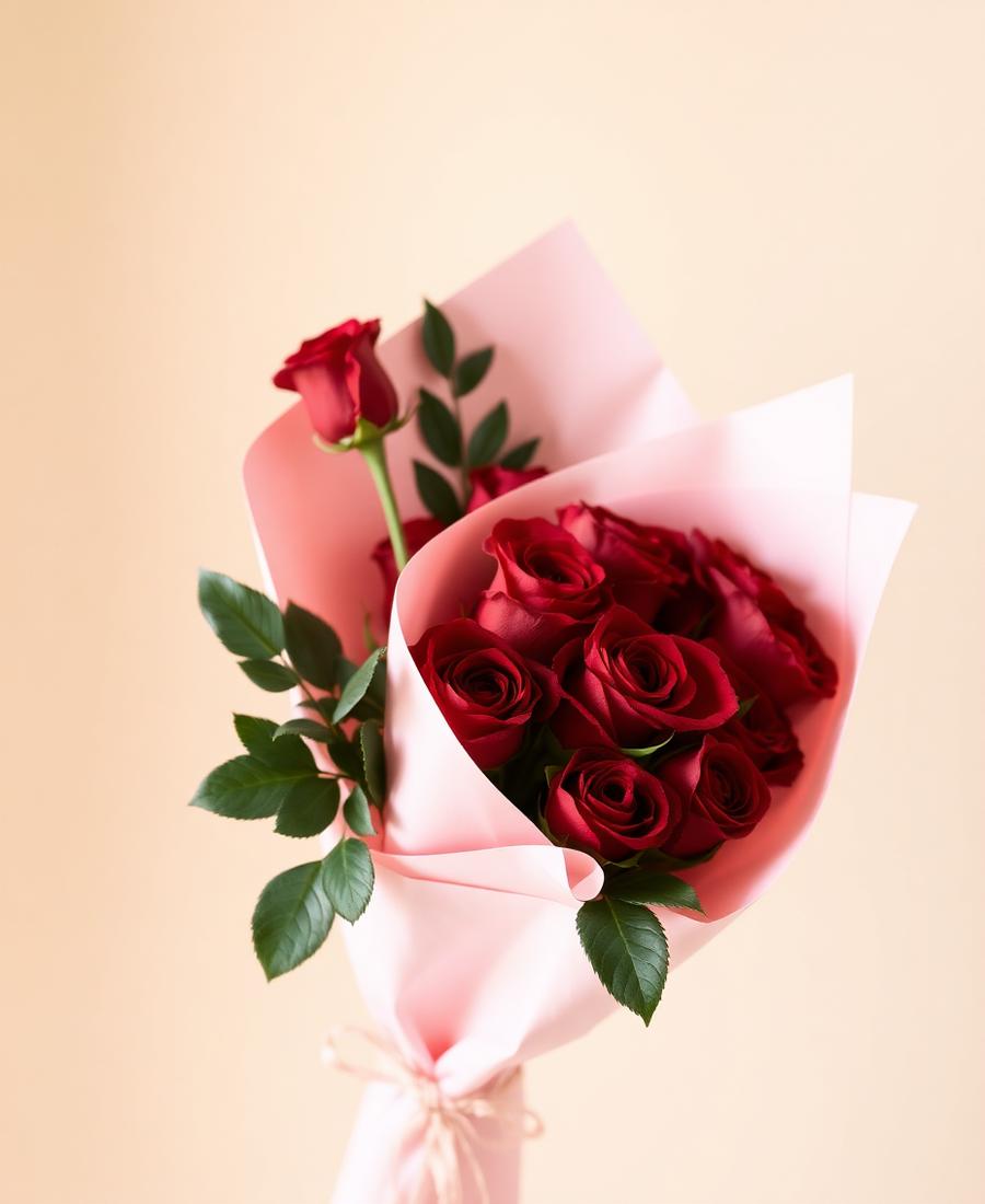The Amore — Deep red roses, wrapped in blush