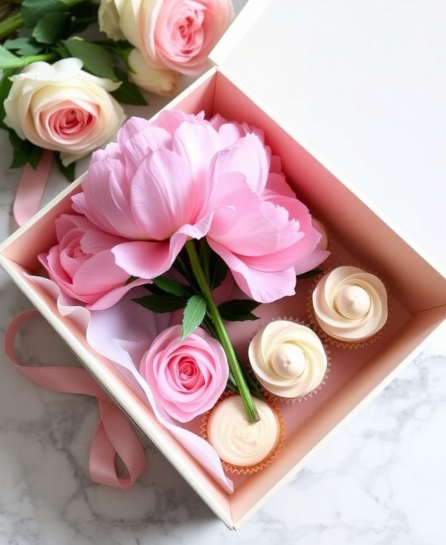 The Celebration Box — Peony bouquet + 6 cupcakes